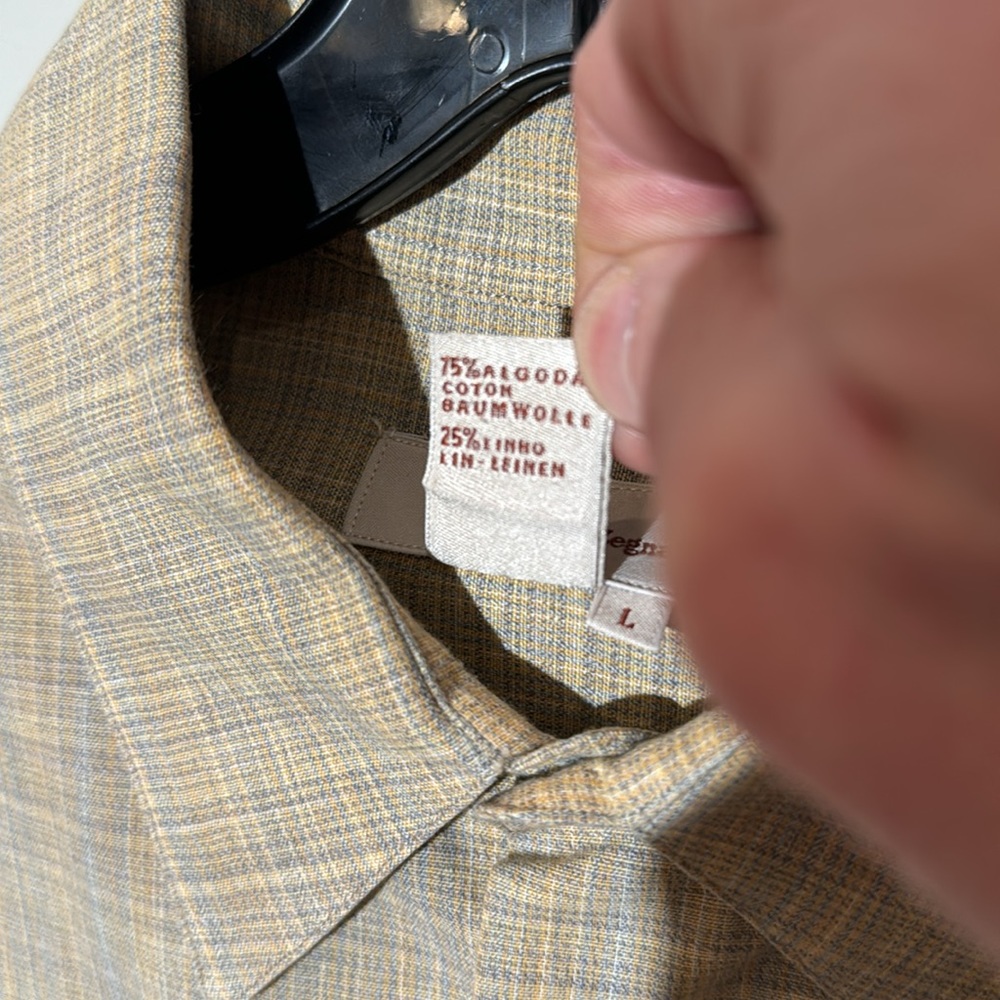 Ermenegildo Zegna Men’s Large Dress Shirt Tan and lite blue - Picture 4 of 7